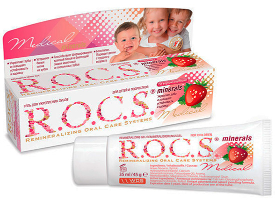 There is a special remineralizing gel to restore the enamel of the tooth ROCS Medical Minerals for children.