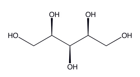 Chemical formula of xylitol (sugar substitute in chewing gum)