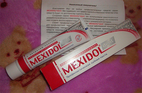The specific active ingredient in the composition of Mexidol Dent Complex is calcium citrate, contributing to the restoration of tooth enamel.