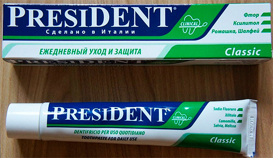 La foto muestra la pasta de dientes President Classic.