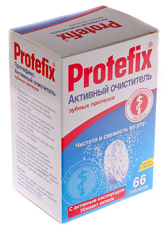 Protefix comprimidos para la limpieza de dentaduras postizas.
